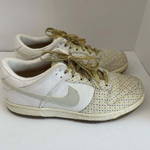 RARE 2008 Nike Dunk Low Womens 6 Multicolor POLKA DOTS w/‎ GOLD LACES 318639-111 - Picture 2 of 8